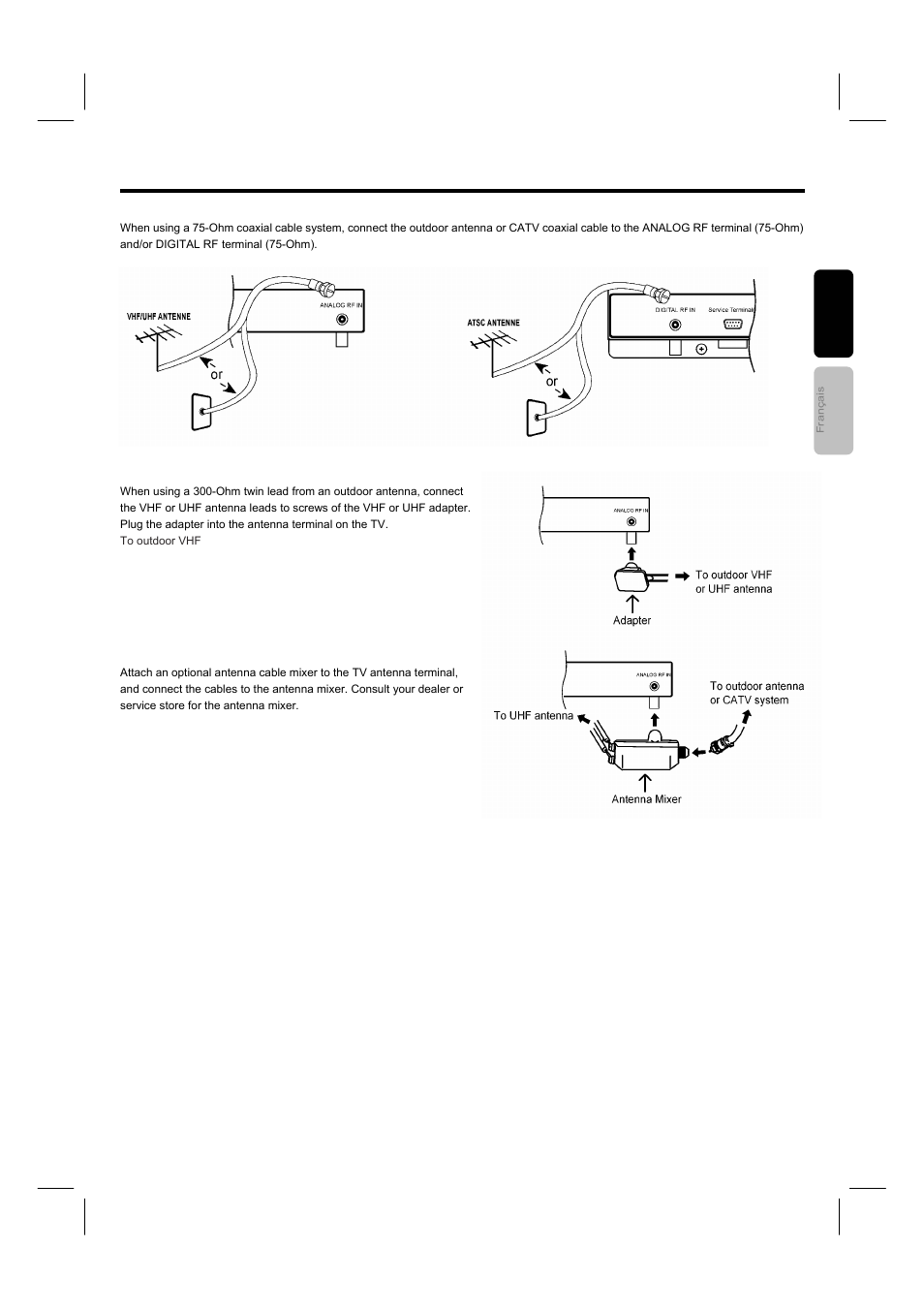 Antenna connections to rear panel jacks | Hitachi 42HDF52A User Manual | Page 12 / 52