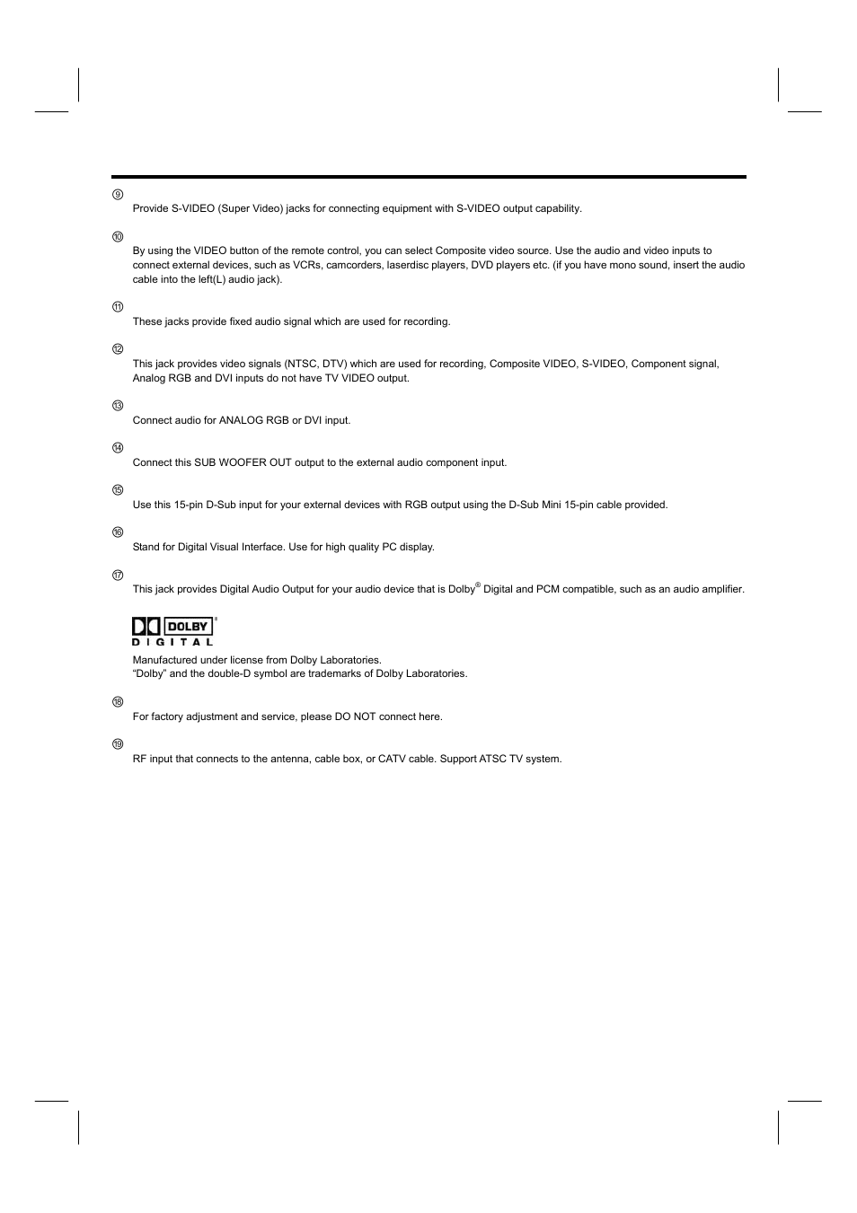 Rear panel jacks | Hitachi 42HDF52A User Manual | Page 15 / 52