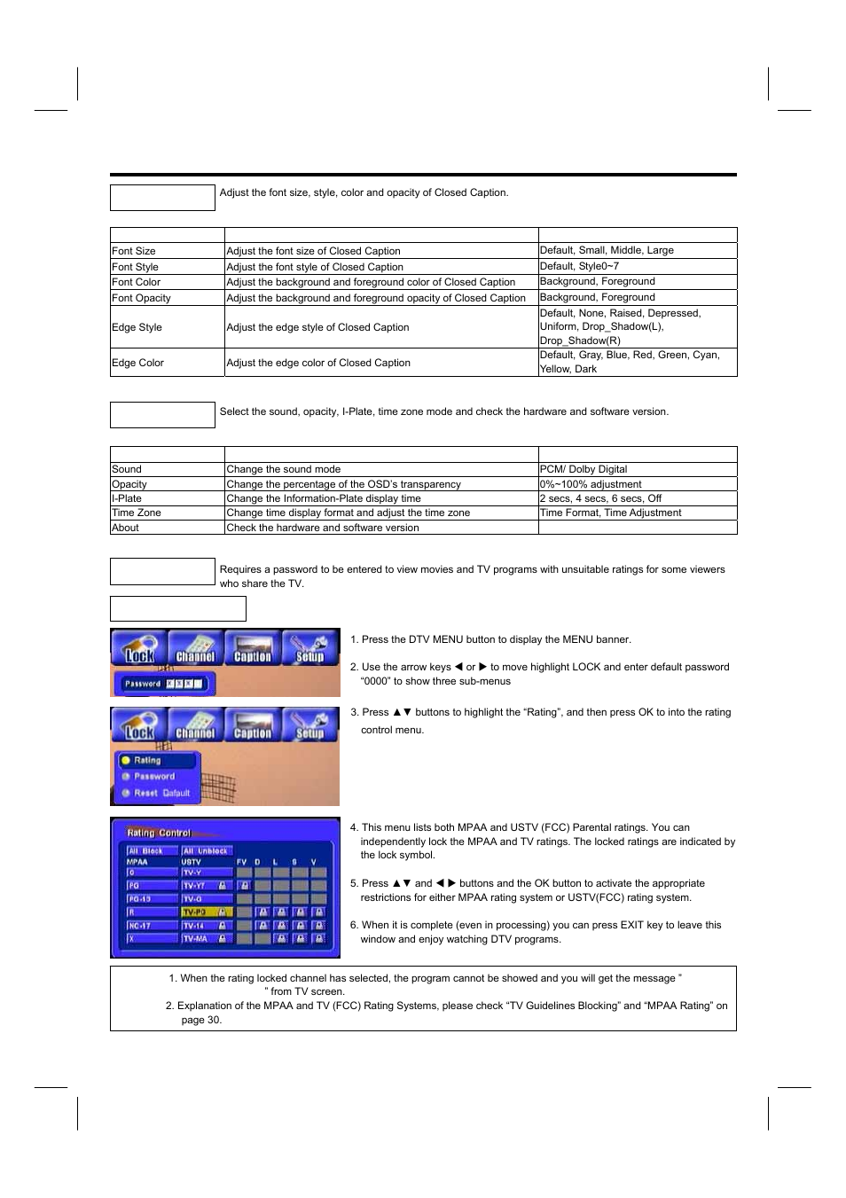 Setting up your dtv, Caption setup lock | Hitachi 42HDF52A User Manual | Page 39 / 52