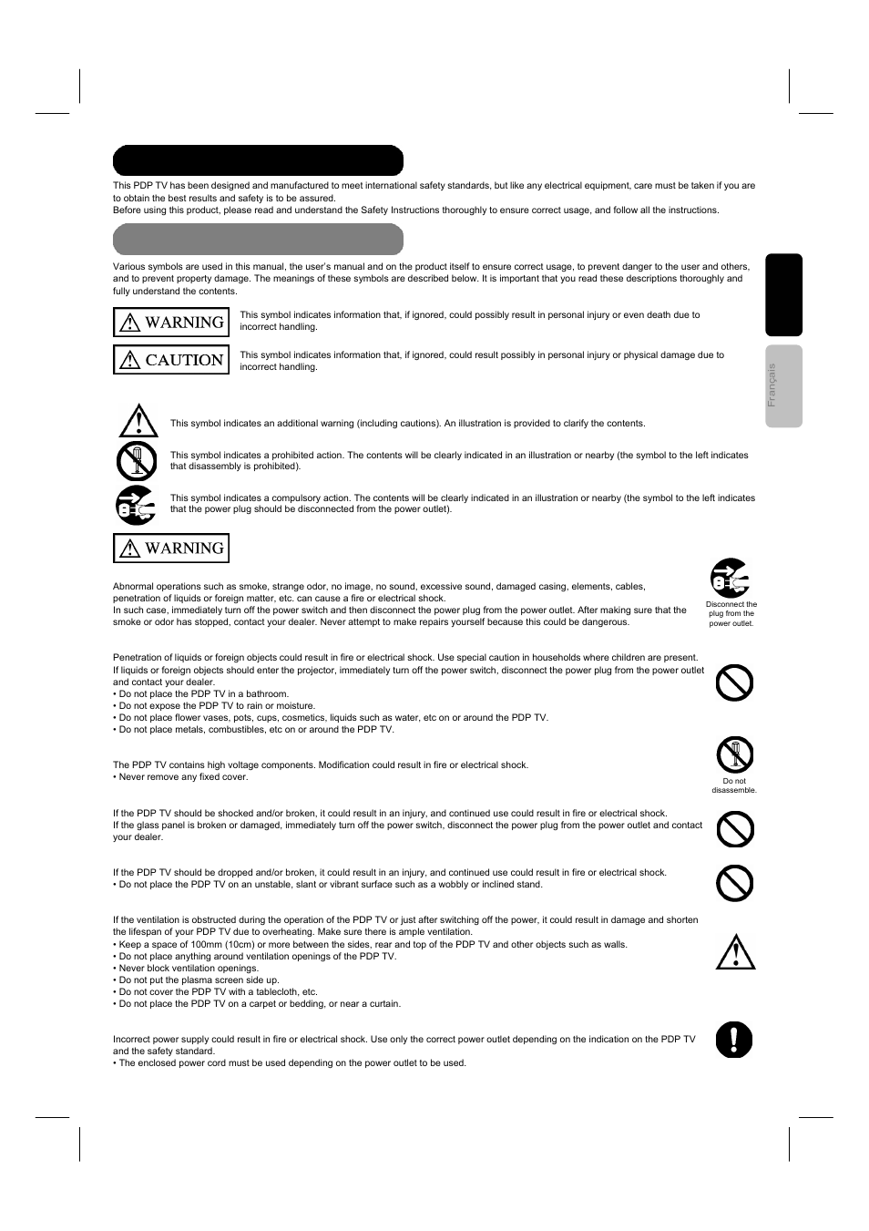 Safety instructions, About the symbols | Hitachi 42HDF52A User Manual | Page 4 / 52