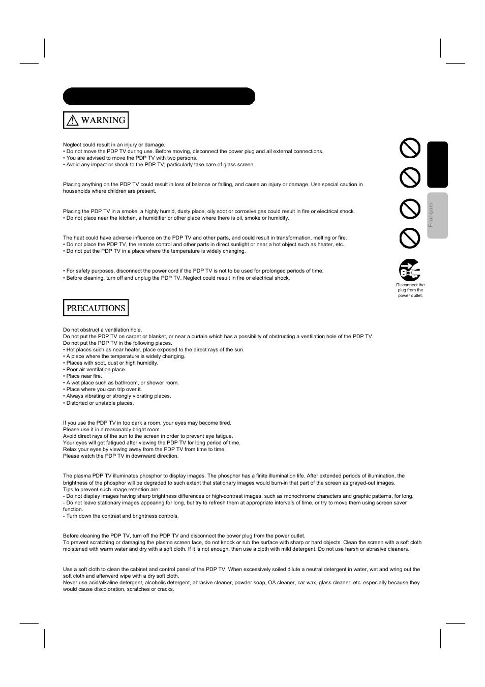 Safety instructions(continued) | Hitachi 42HDF52A User Manual | Page 6 / 52
