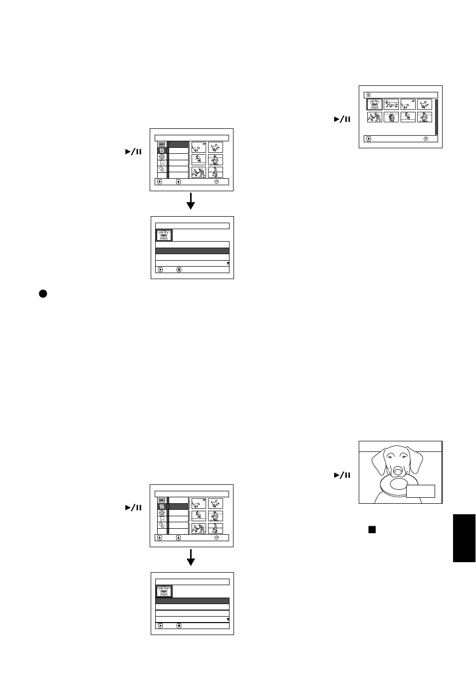 Switching to display of each play list (switch), Editing on play list, Playing back a play list (play) | Hitachi DZMV550A User Manual | Page 127 / 187