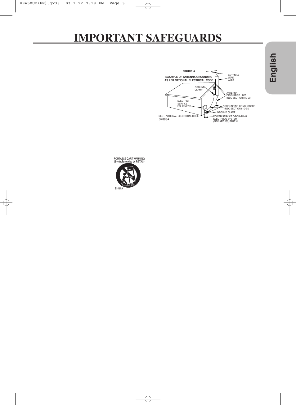 Important safeguards, English | Hitachi DV-PF33U User Manual | Page 3 / 44