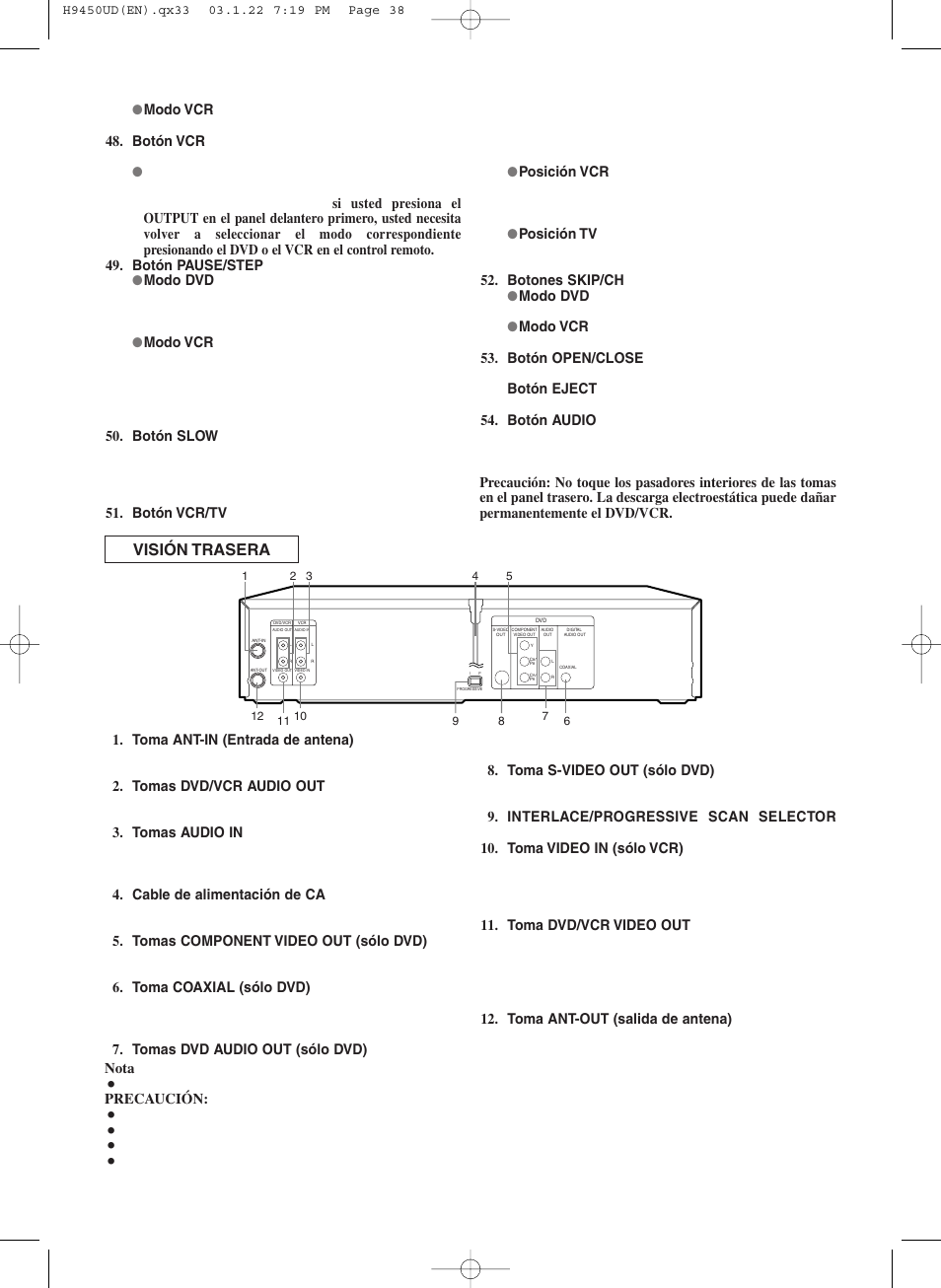 Visión trasera | Hitachi DV-PF33U User Manual | Page 38 / 44