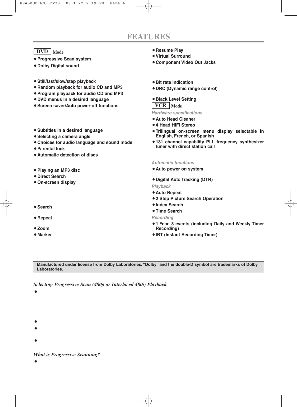 Features | Hitachi DV-PF33U User Manual | Page 6 / 44