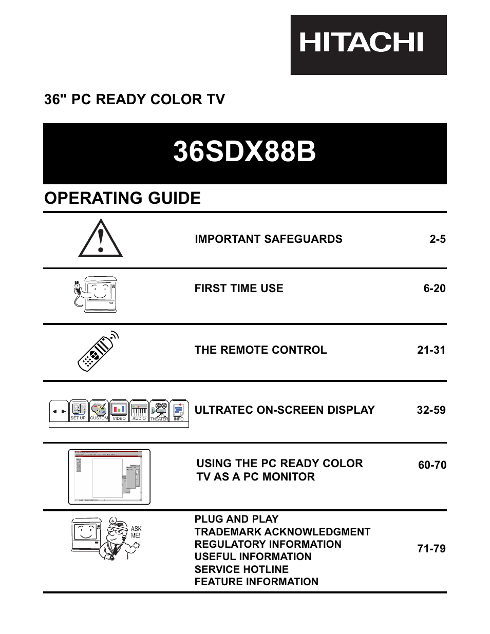 Hitachi UltraVision 36SDX88B User Manual | 80 pages