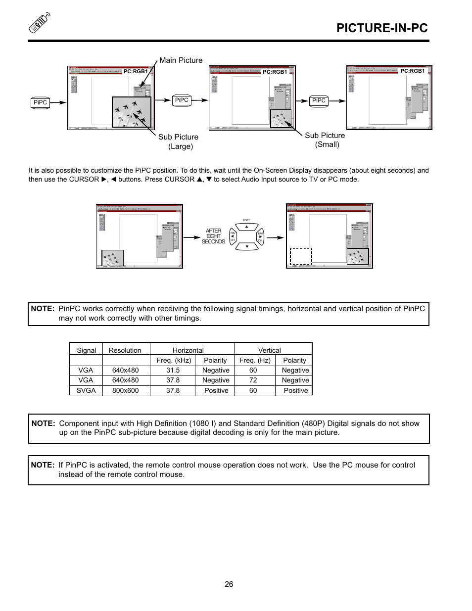 Picture-in-pc | Hitachi UltraVision 36SDX88B User Manual | Page 26 / 80