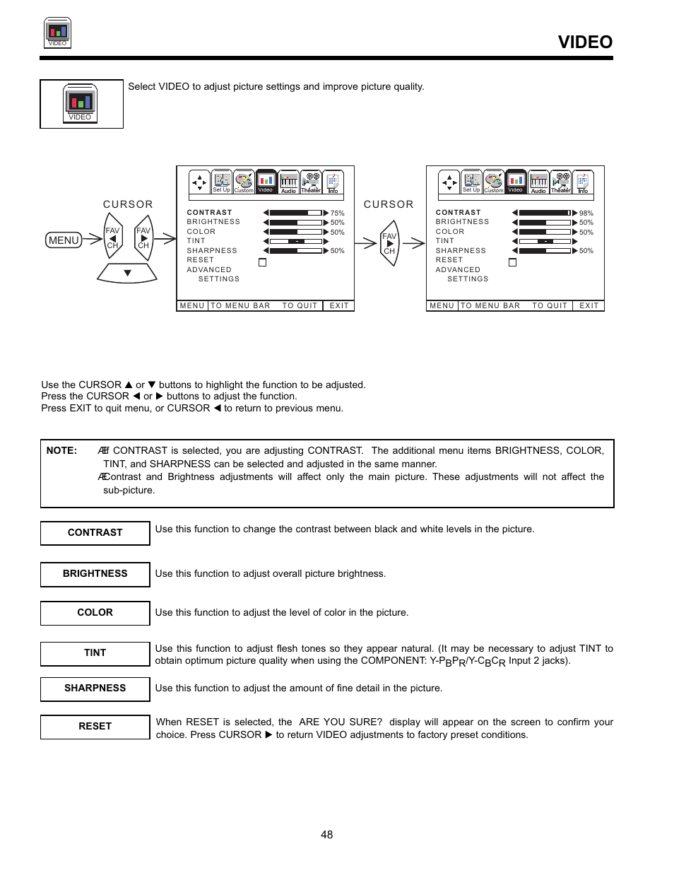 Video | Hitachi UltraVision 36SDX88B User Manual | Page 48 / 80