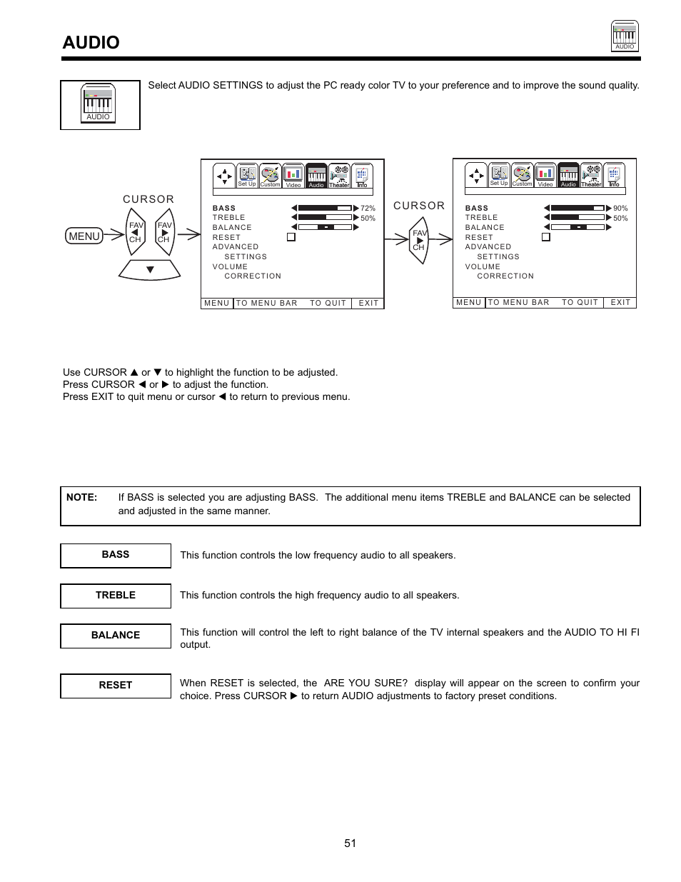 Audio | Hitachi UltraVision 36SDX88B User Manual | Page 51 / 80