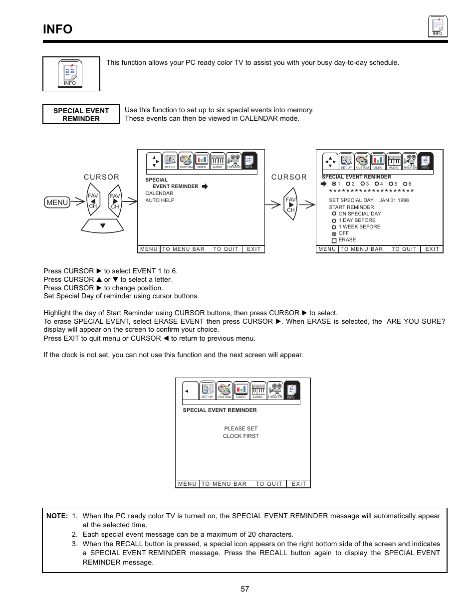 Info, Cursor menu cursor | Hitachi UltraVision 36SDX88B User Manual | Page 57 / 80