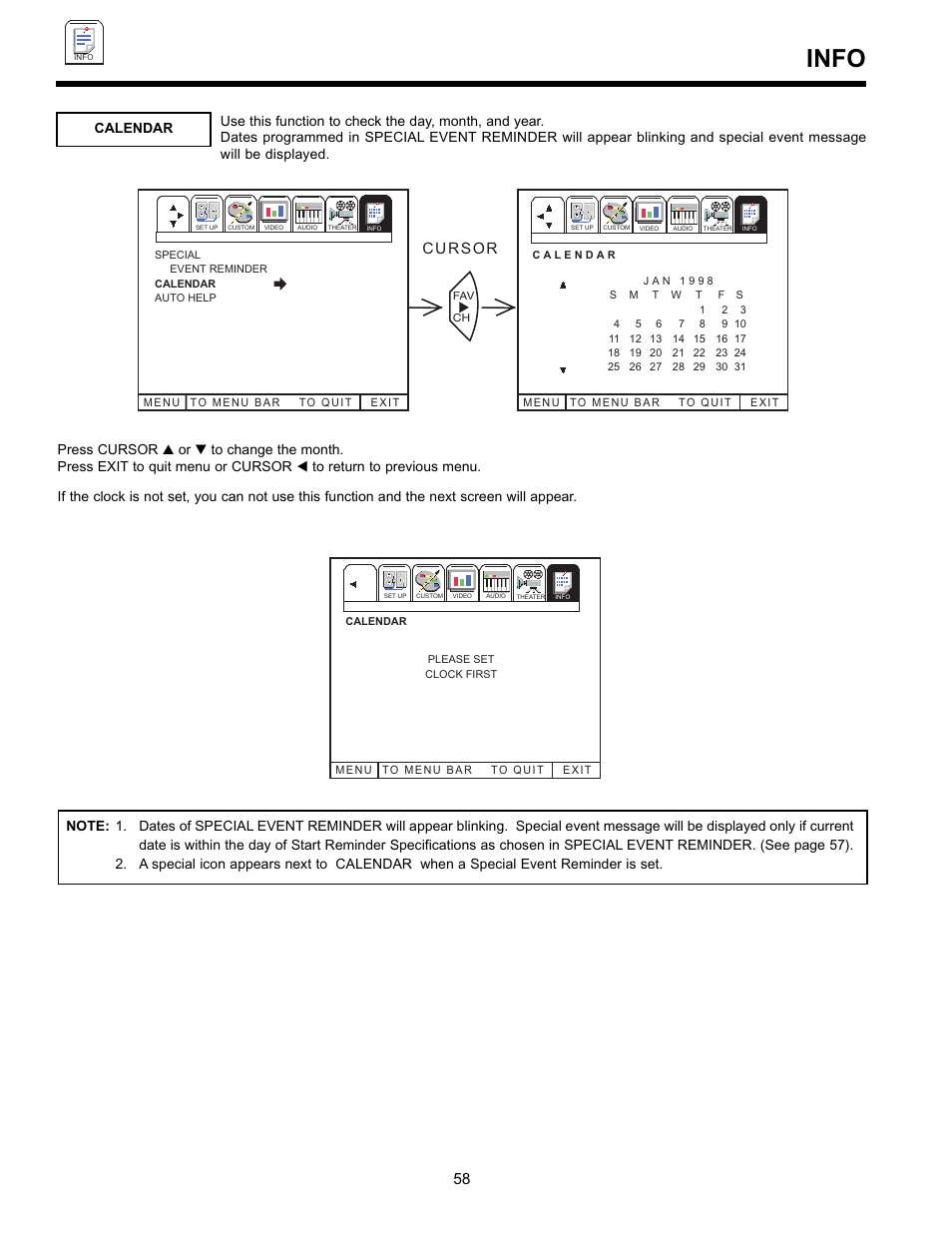 Info, Cursor | Hitachi UltraVision 36SDX88B User Manual | Page 58 / 80