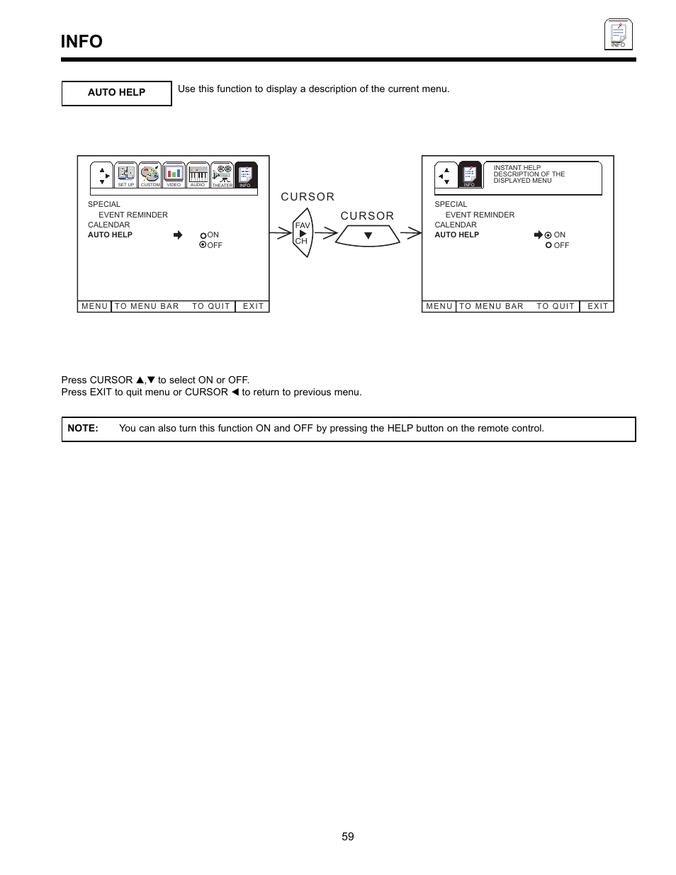Info, Cursor | Hitachi UltraVision 36SDX88B User Manual | Page 59 / 80