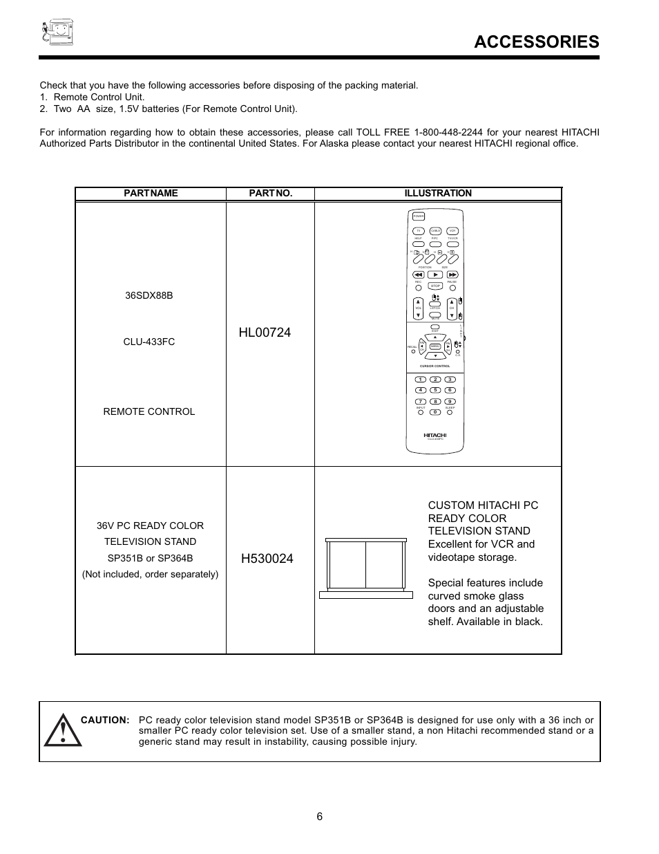 Accessories | Hitachi UltraVision 36SDX88B User Manual | Page 6 / 80