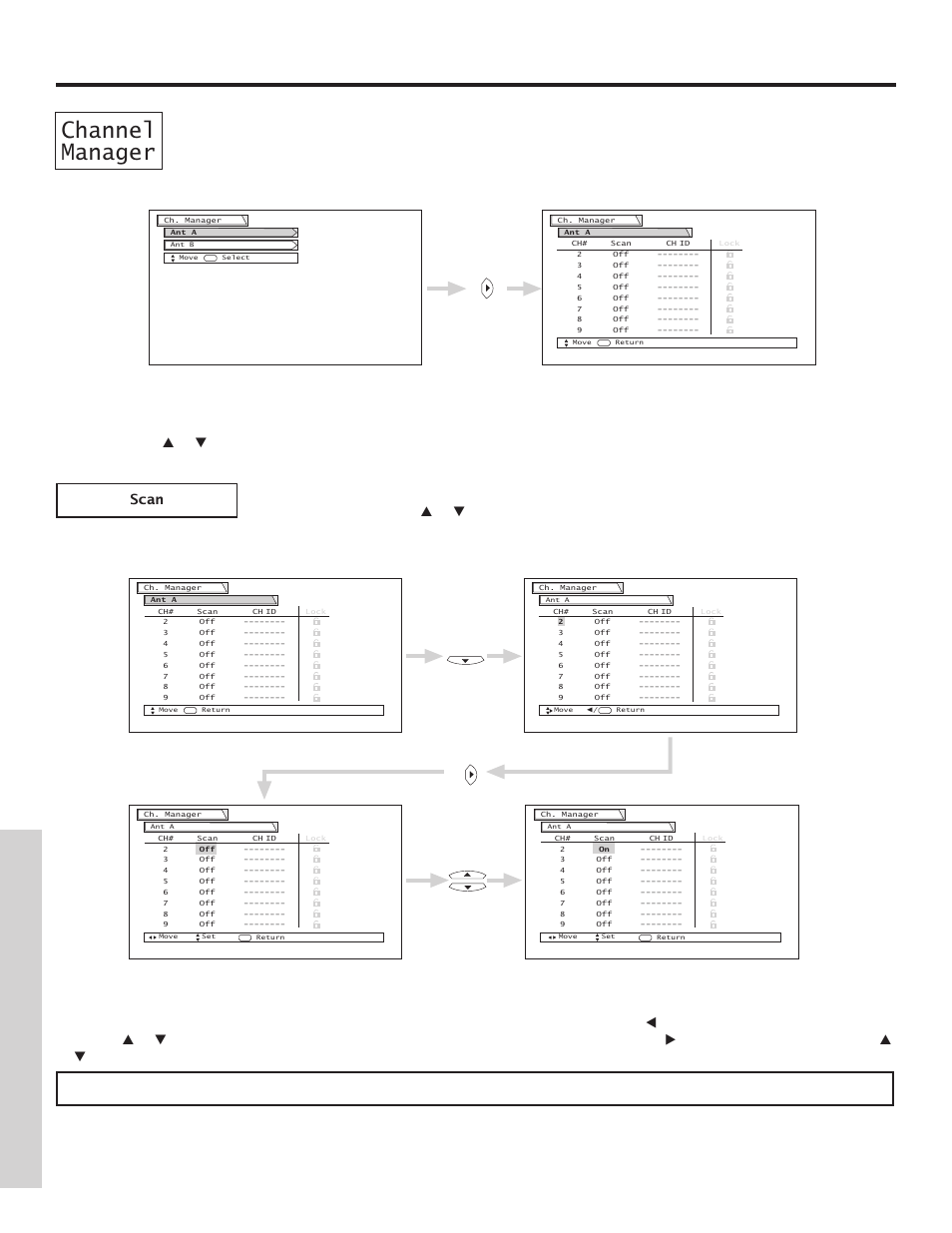 Channel manager, On-screen displa y | Hitachi 57G500 User Manual | Page 42 / 64