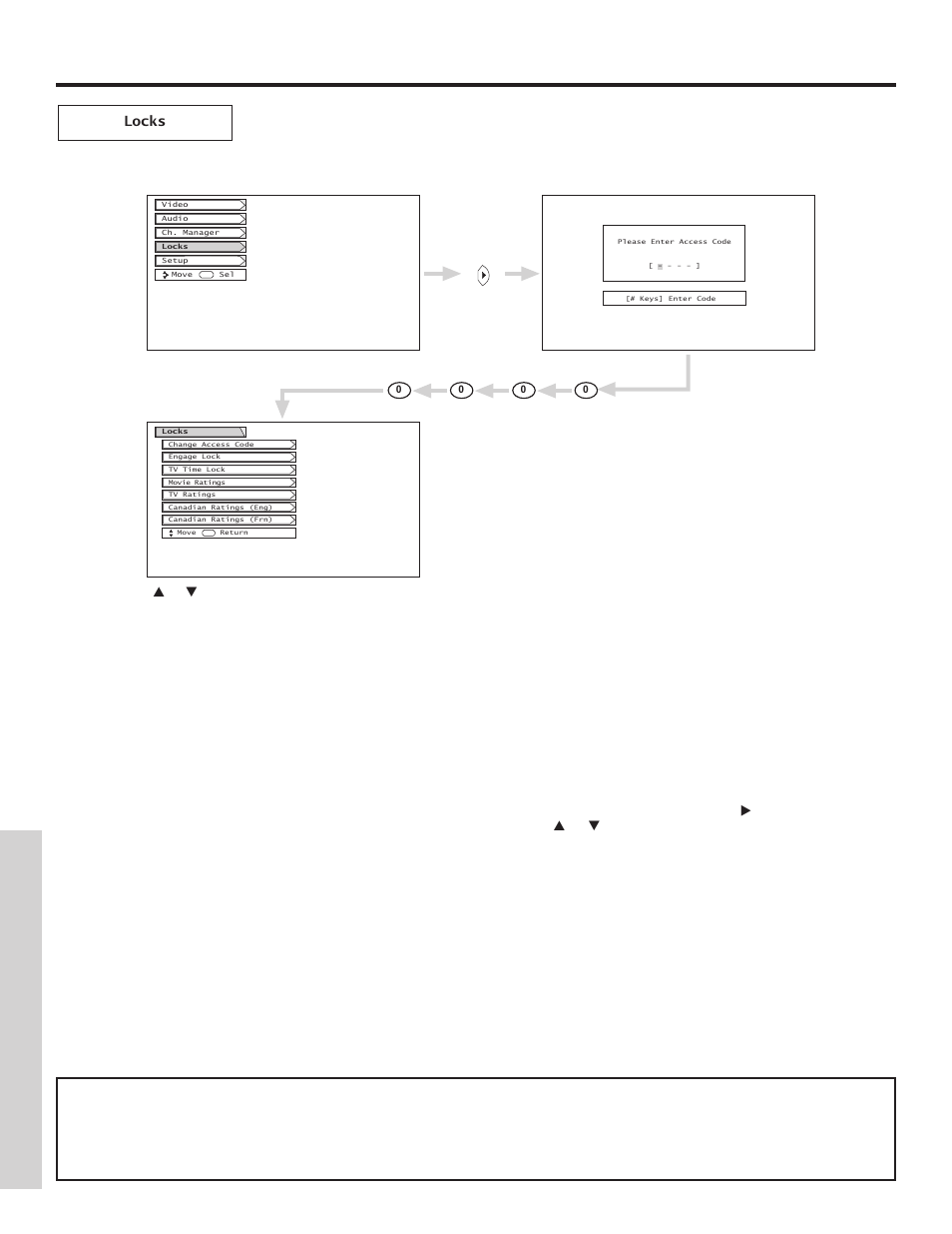 Locks, On-screen displa y | Hitachi 57G500 User Manual | Page 44 / 64