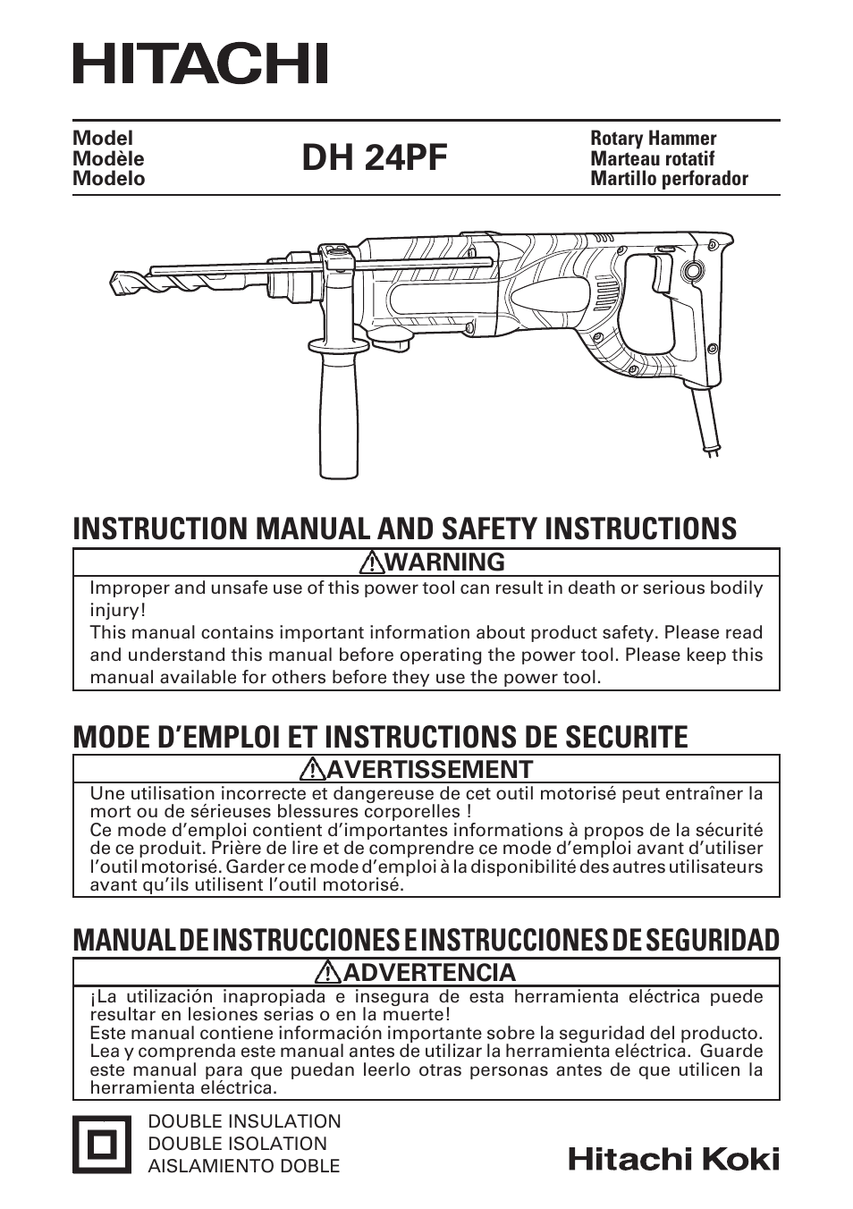 Hitachi DH 24 PF User Manual | 76 pages