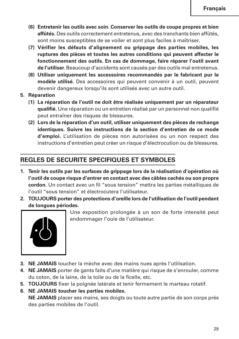 Regles de securite specifiques et symboles | Hitachi DH 24 PF User Manual | Page 29 / 76