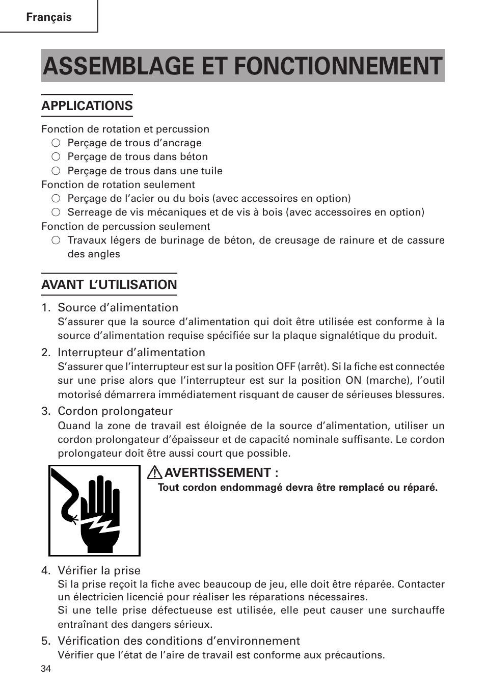 Assemblage et fonctionnement | Hitachi DH 24 PF User Manual | Page 34 / 76