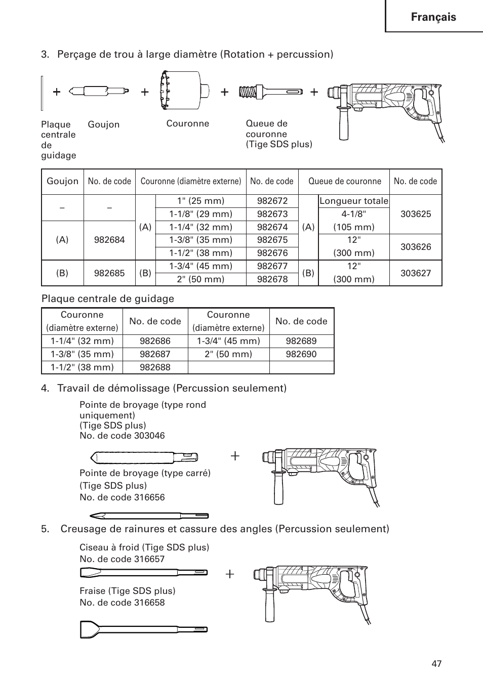 Français | Hitachi DH 24 PF User Manual | Page 47 / 76