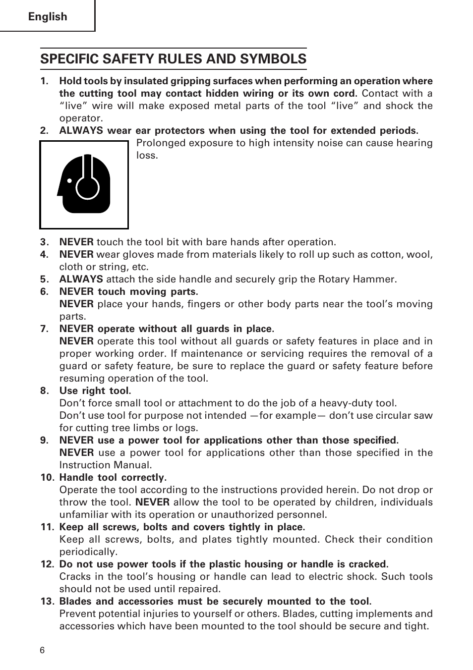 Specific safety rules and symbols | Hitachi DH 24 PF User Manual | Page 6 / 76