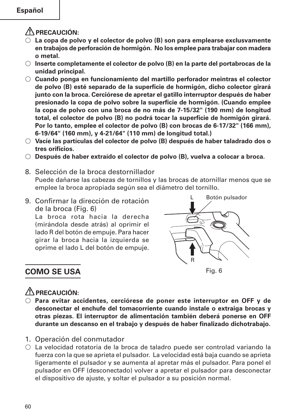 Como se usa | Hitachi DH 24 PF User Manual | Page 60 / 76