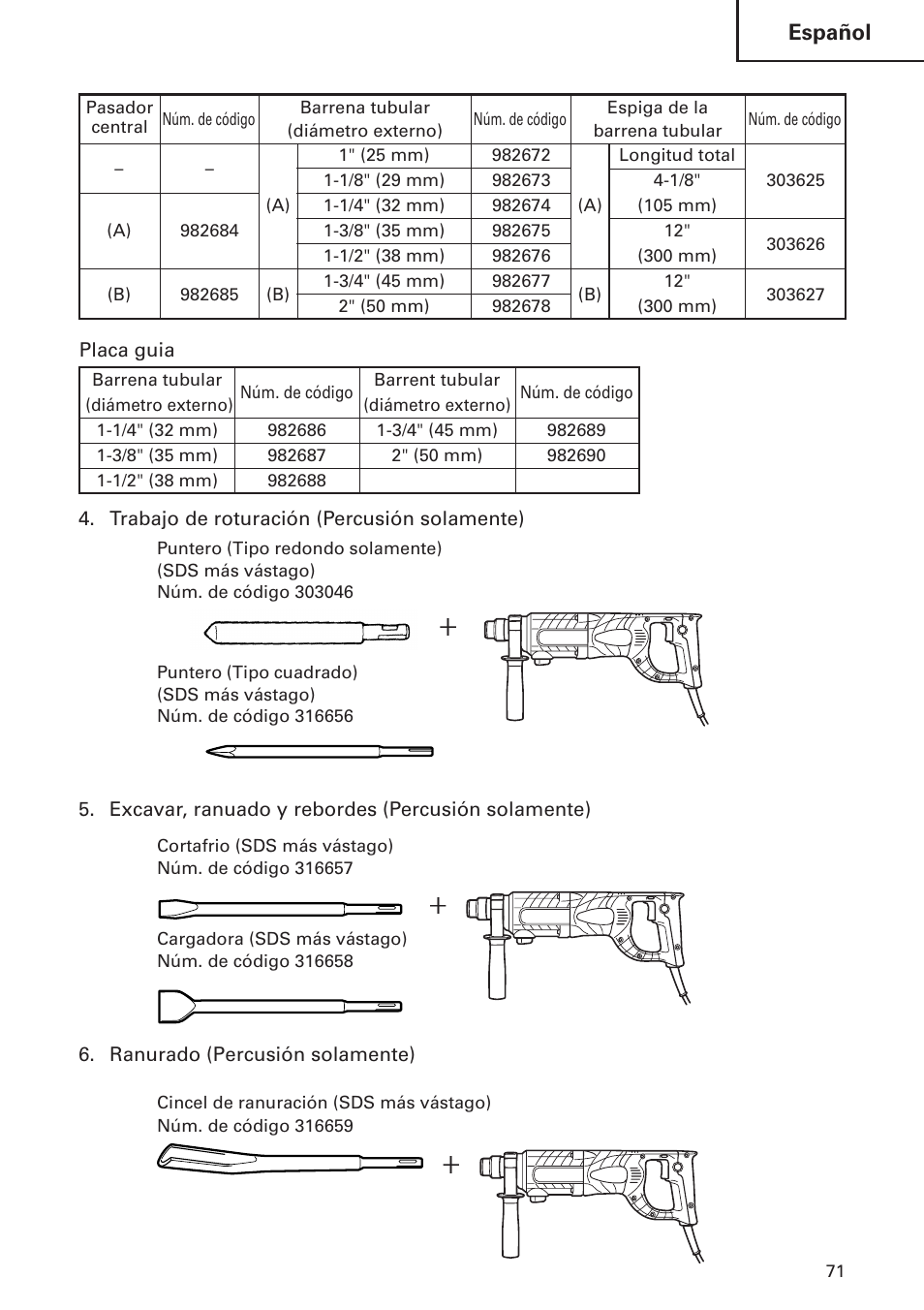 Español | Hitachi DH 24 PF User Manual | Page 71 / 76