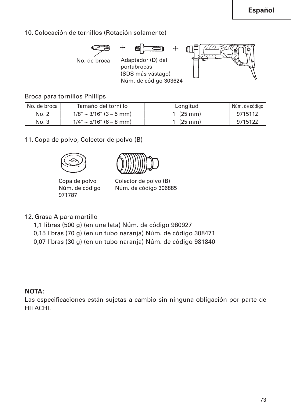 Hitachi DH 24 PF User Manual | Page 73 / 76