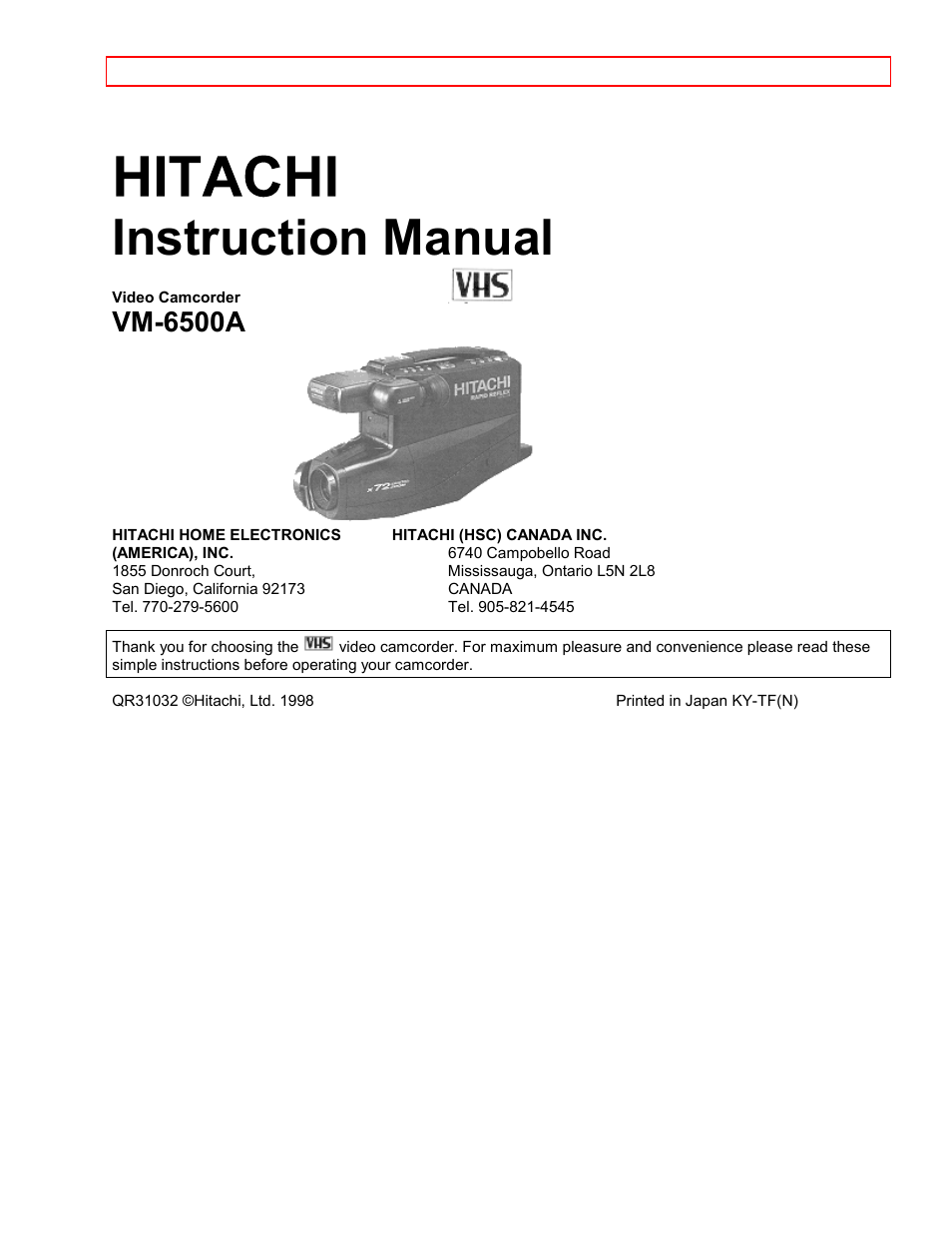 Hitachi VTFX6500A User Manual | 35 pages