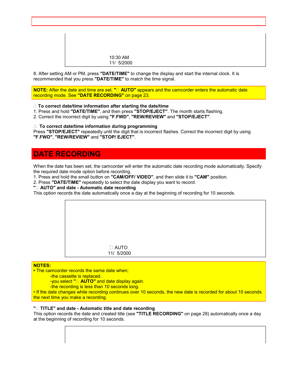 Date recording | Hitachi VTFX6500A User Manual | Page 20 / 35