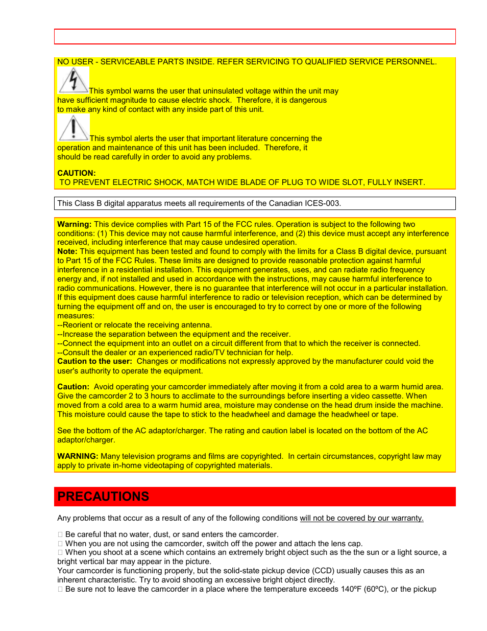 Precautions | Hitachi VTFX6500A User Manual | Page 3 / 35