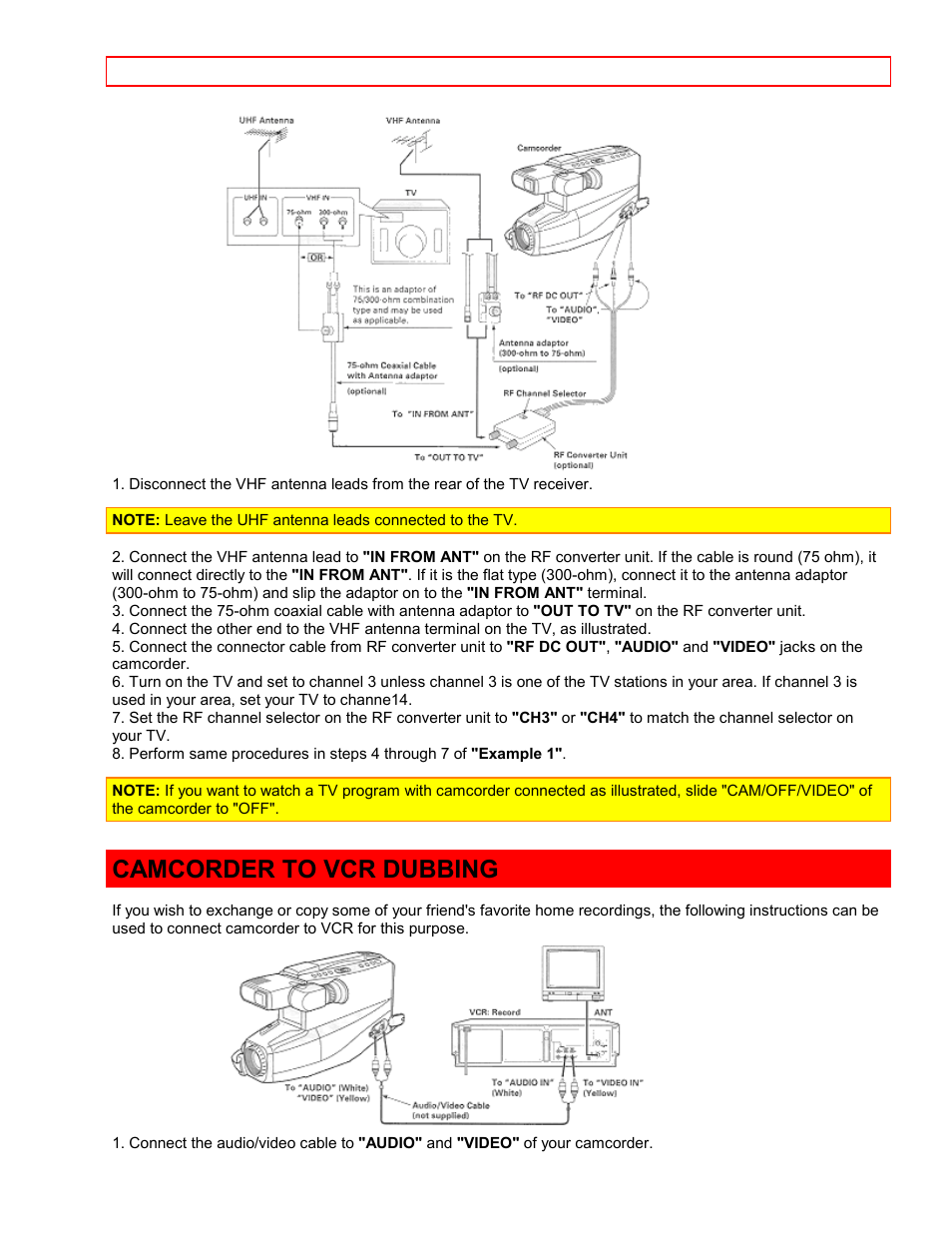 Camcorder to vcr dubbing | Hitachi VTFX6500A User Manual | Page 30 / 35