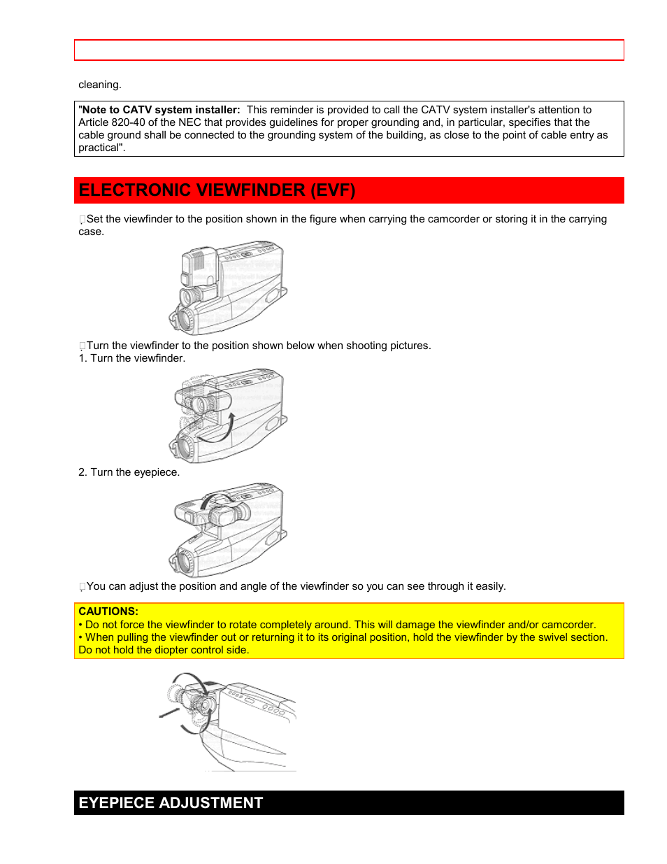 Electronic viewfinder (evf), Eyepiece adjustment | Hitachi VTFX6500A User Manual | Page 8 / 35