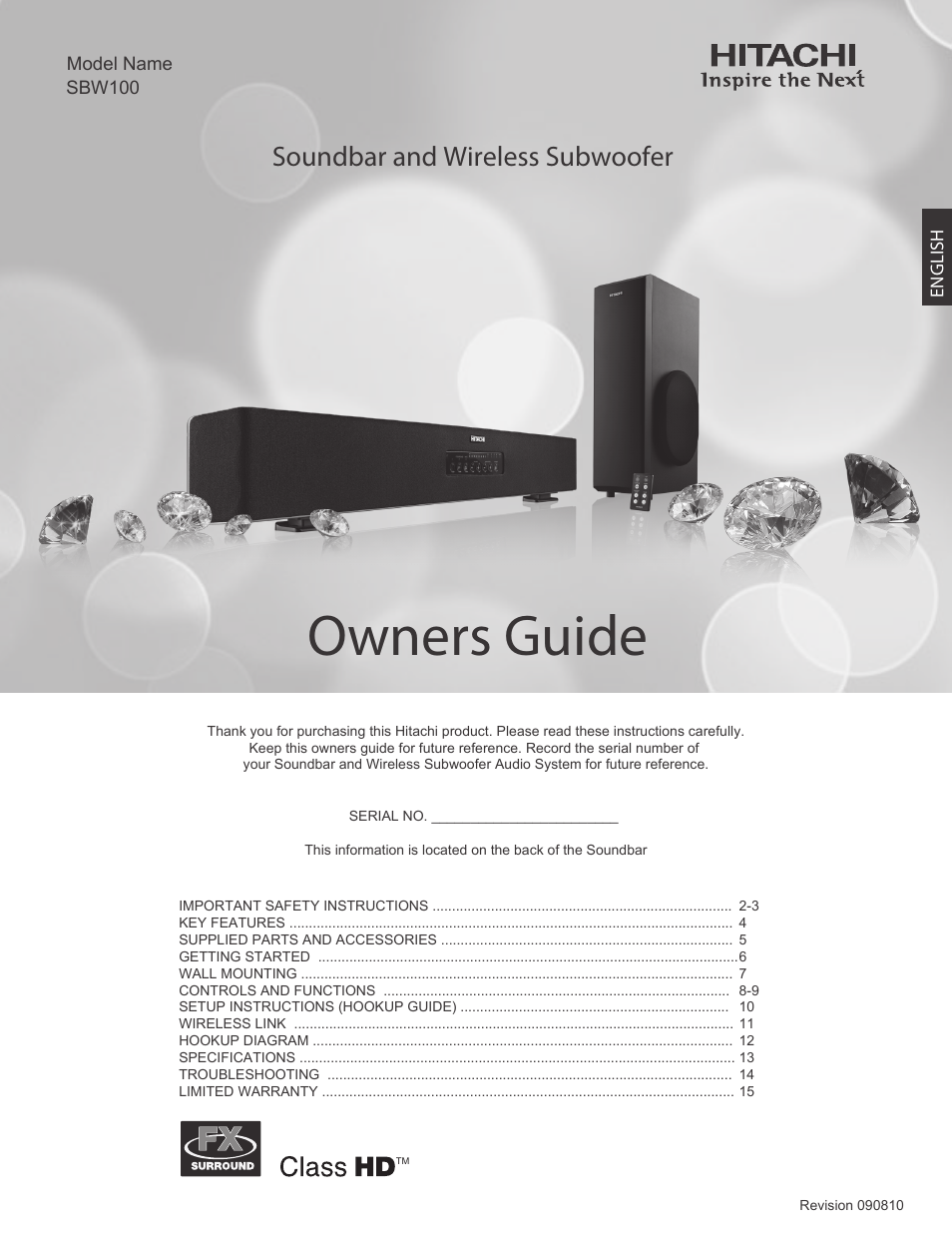 Hitachi SBW100 User Manual | 15 pages