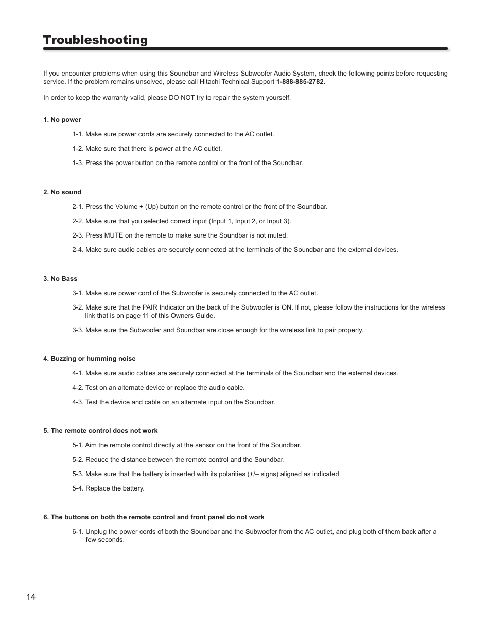 Troubleshooting | Hitachi SBW100 User Manual | Page 14 / 15