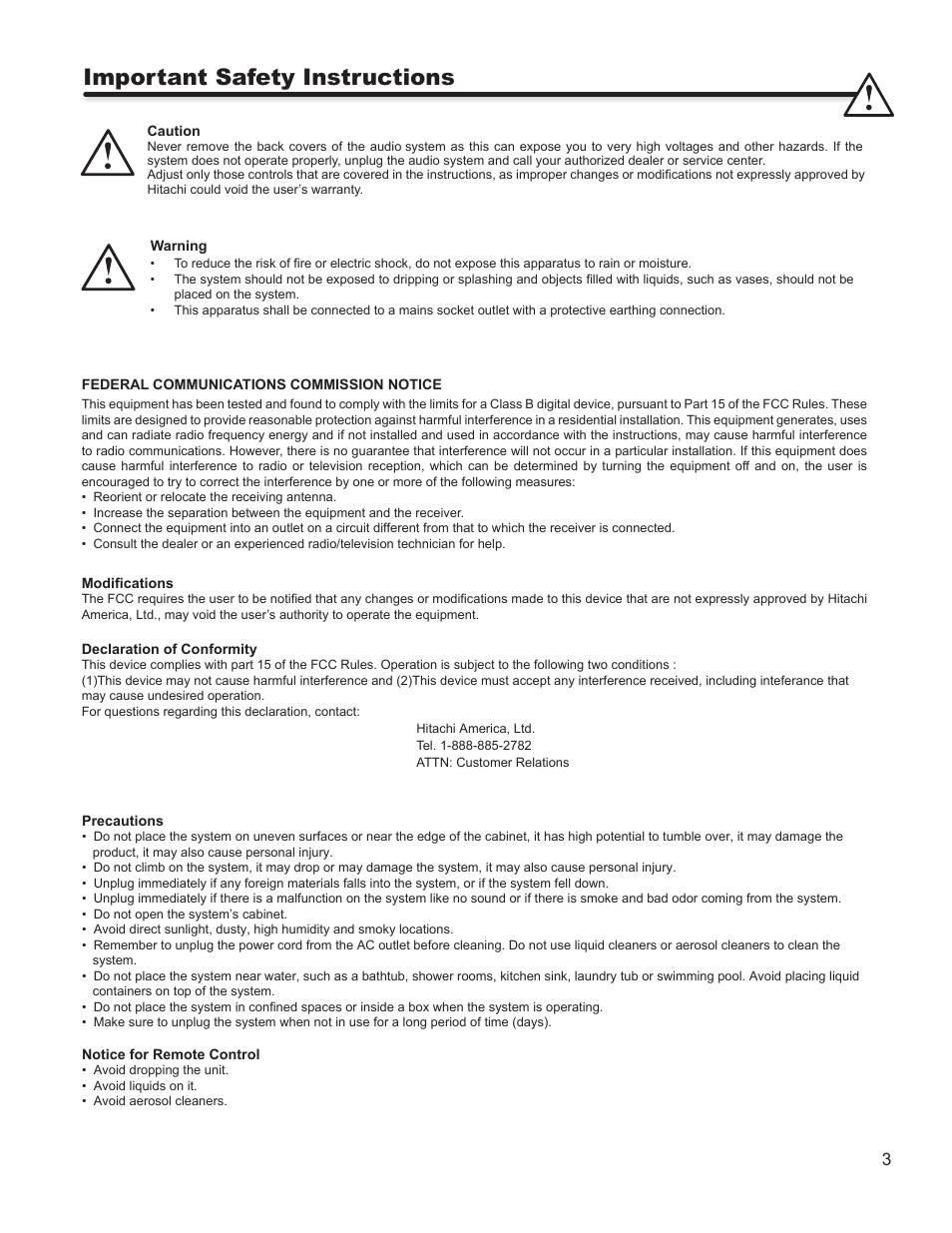 Important safety instructions | Hitachi SBW100 User Manual | Page 3 / 15