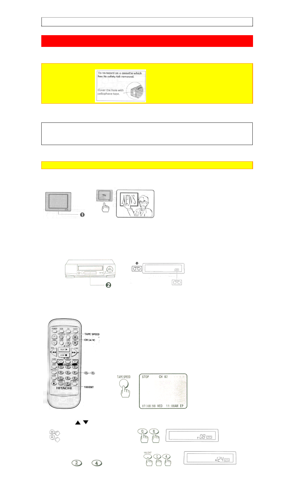 Recording a program, Before you record basic recording steps, Before you record | Basic recording steps | Hitachi VT-FX6510A User Manual | Page 41 / 72