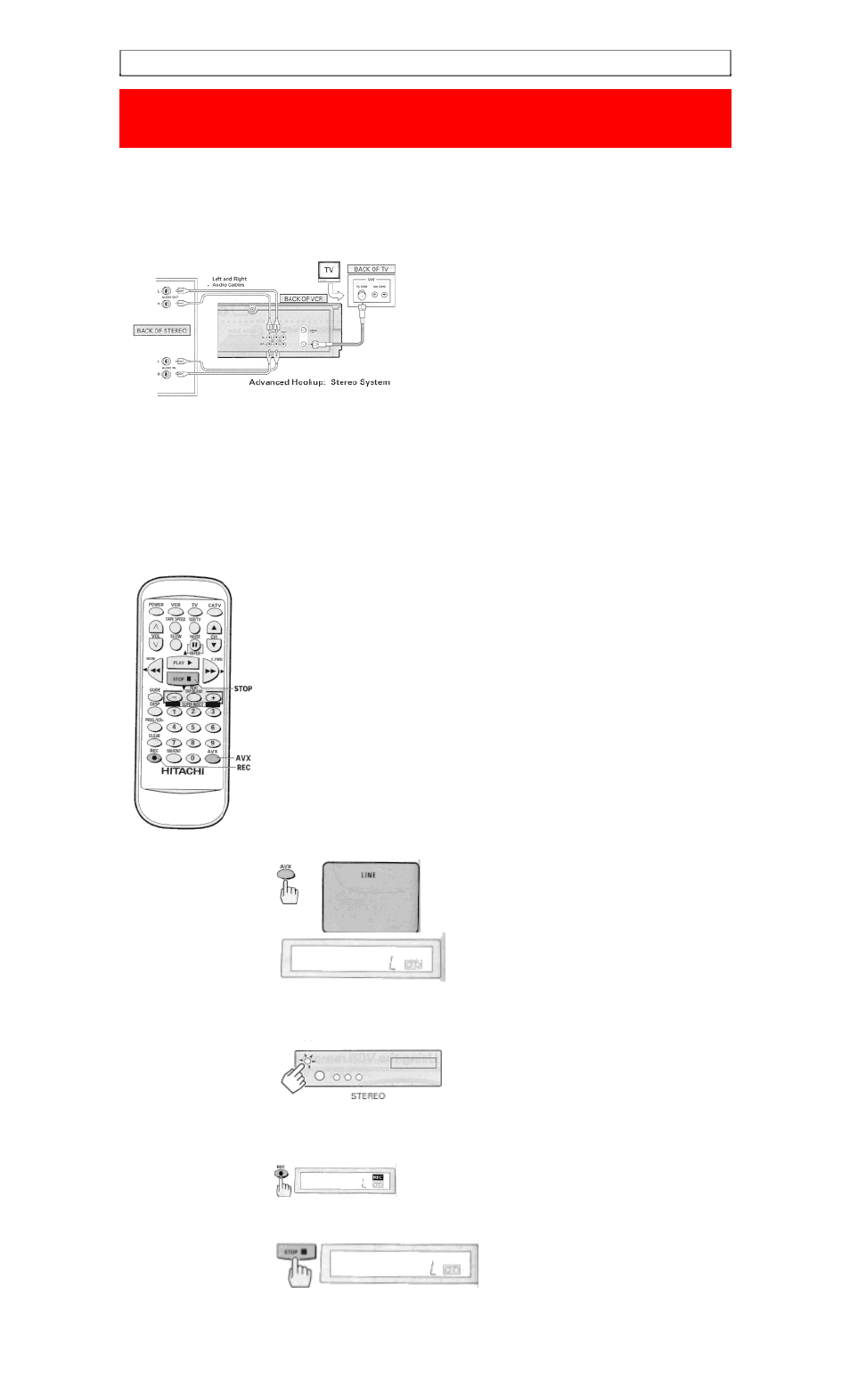Integrating your stereo system with your vcr, Hookup to record from stereo, Hookup | Hitachi VT-FX6510A User Manual | Page 66 / 72