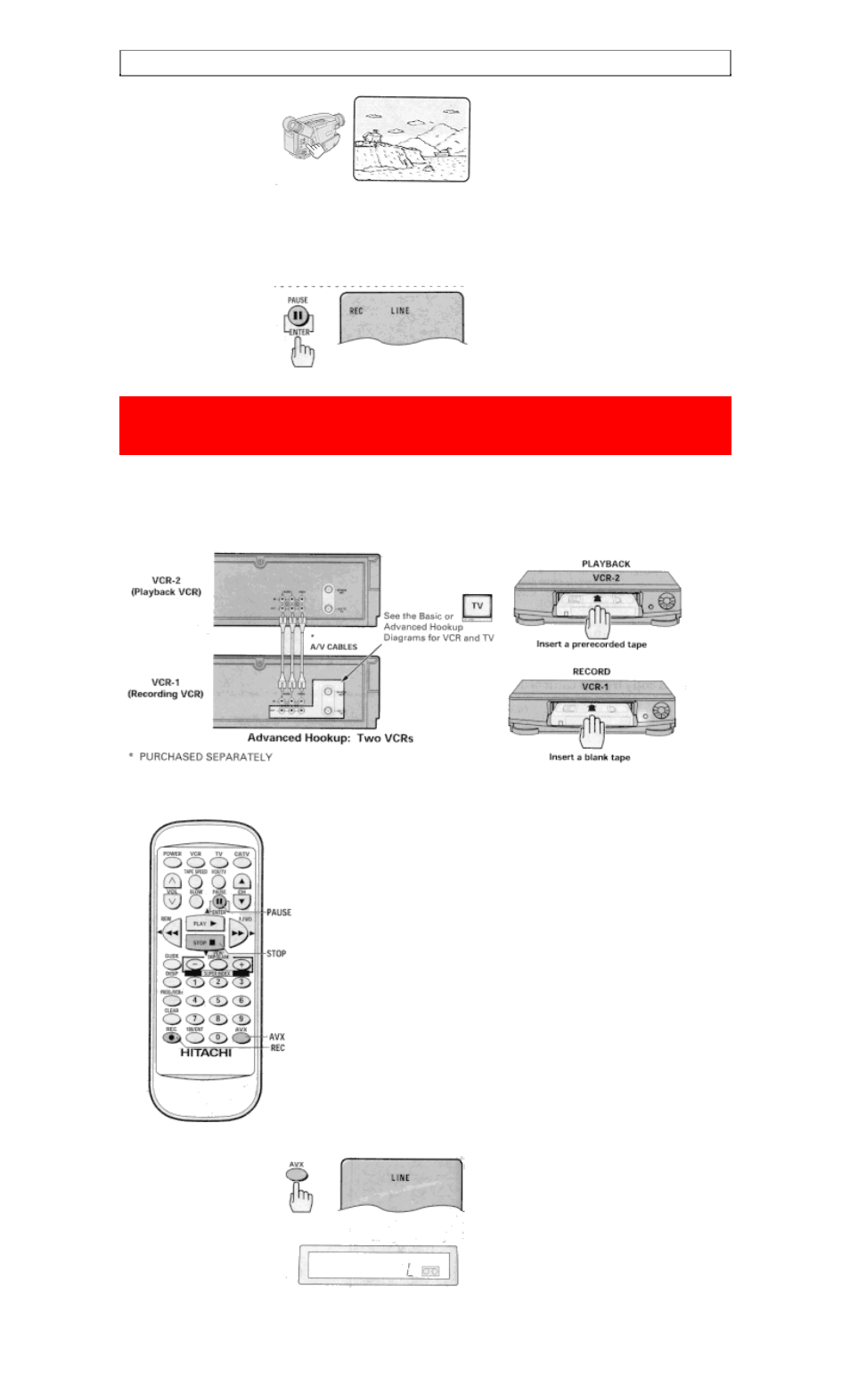 Copying from one vcr to another vcr (dubbing), Hookup to copy from one vcr to another vcr, Hookup | Hitachi VT-FX6510A User Manual | Page 68 / 72
