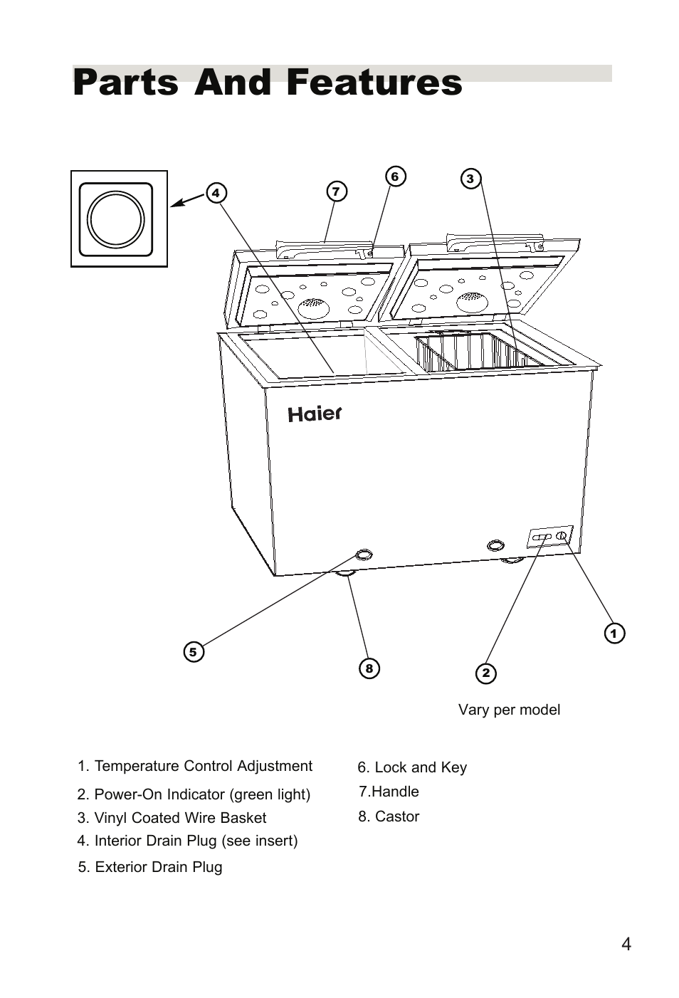 Parts and features | Hitachi HDF-385H User Manual | Page 5 / 14