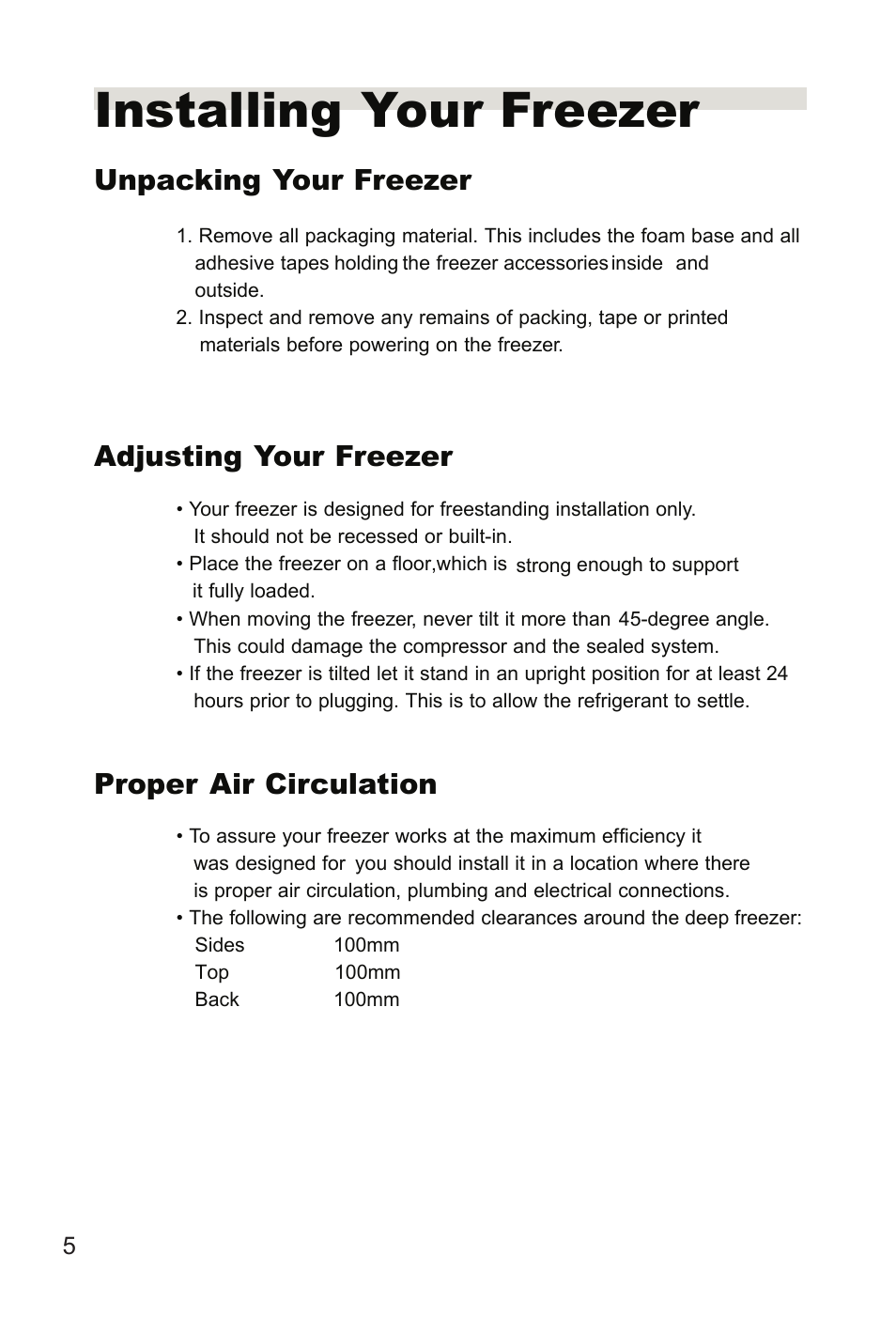 Installing your freezer | Hitachi HDF-385H User Manual | Page 6 / 14