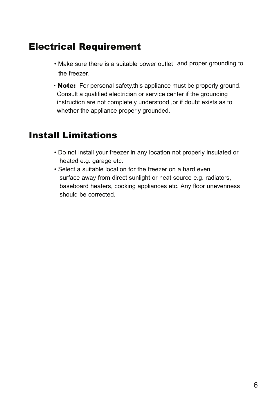 Electrical requirement, Install limitations | Hitachi HDF-385H User Manual | Page 7 / 14