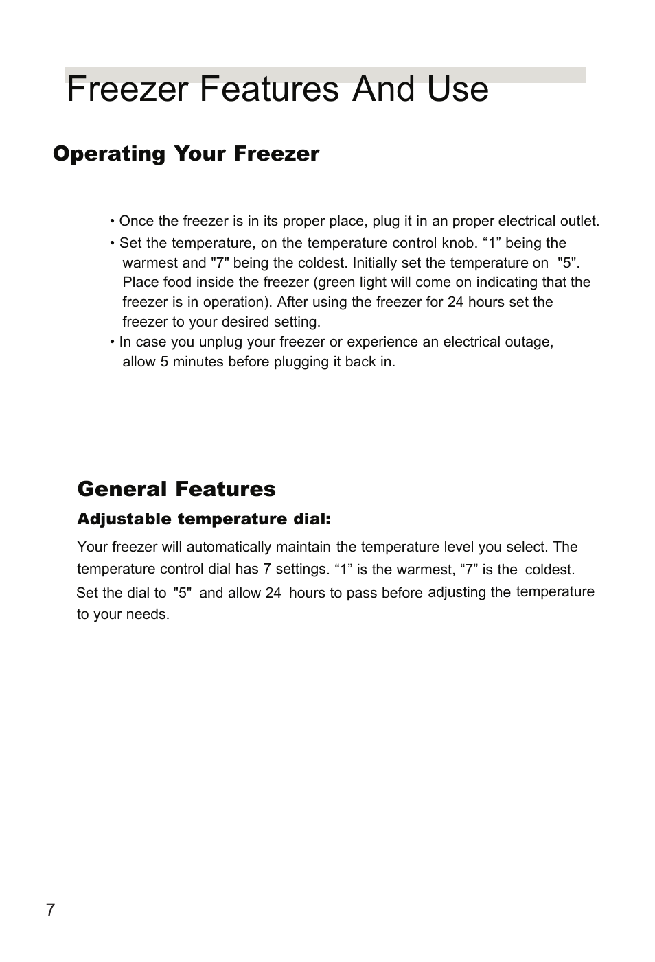 Freezer features and use, General features, Operating your freezer | Hitachi HDF-385H User Manual | Page 8 / 14