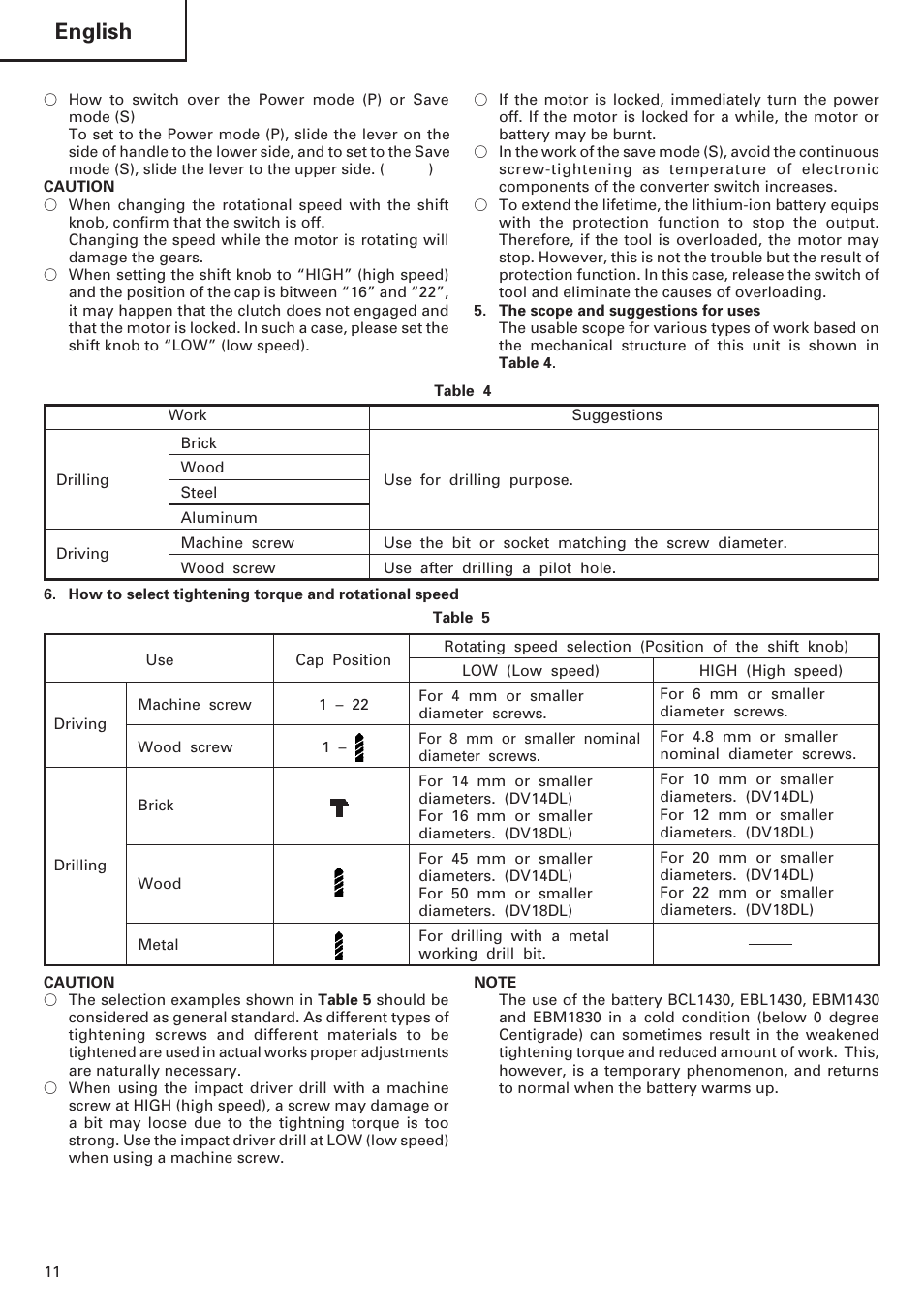 English | Hitachi DV 18DL User Manual | Page 12 / 86