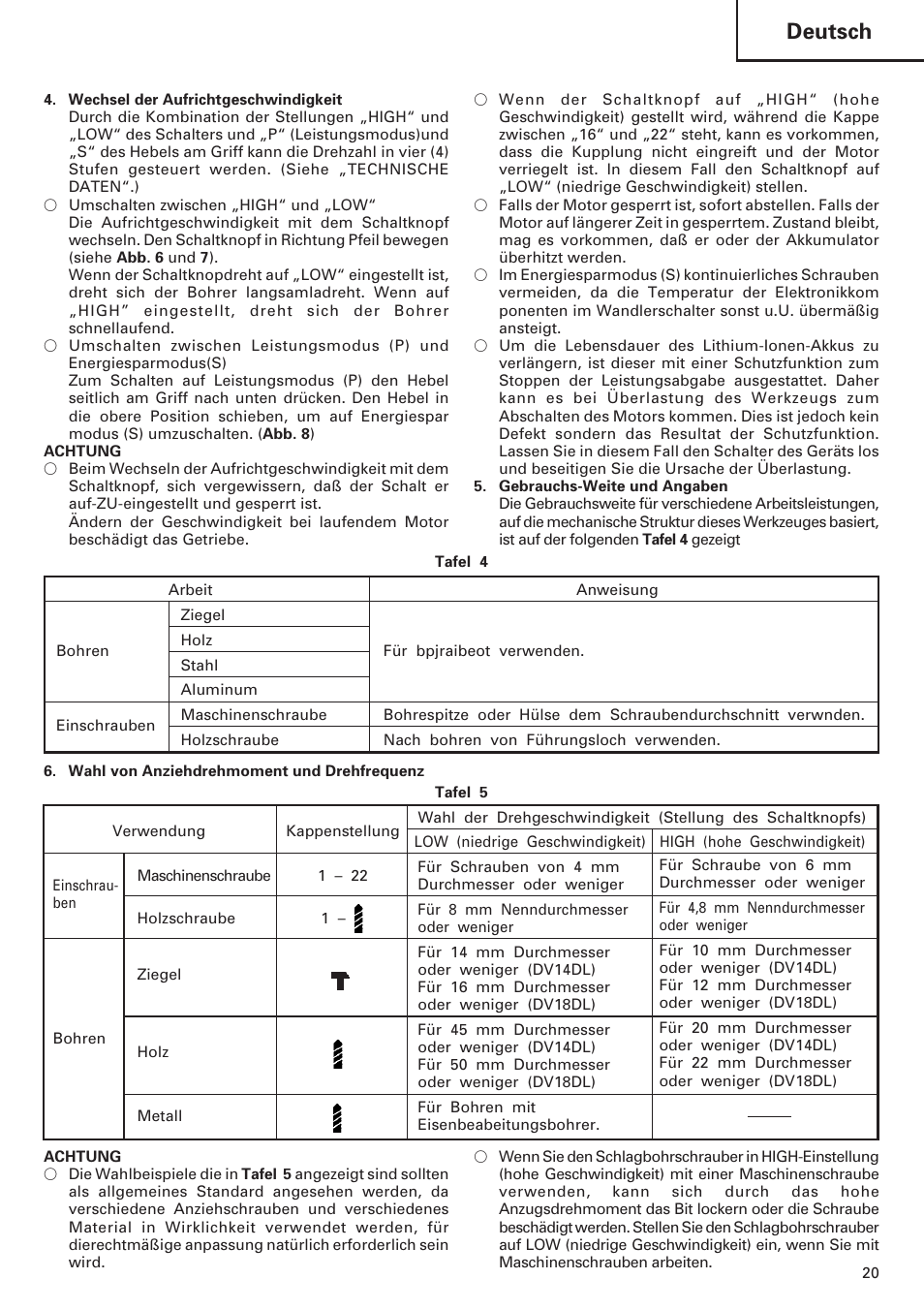 Deutsch | Hitachi DV 18DL User Manual | Page 21 / 86