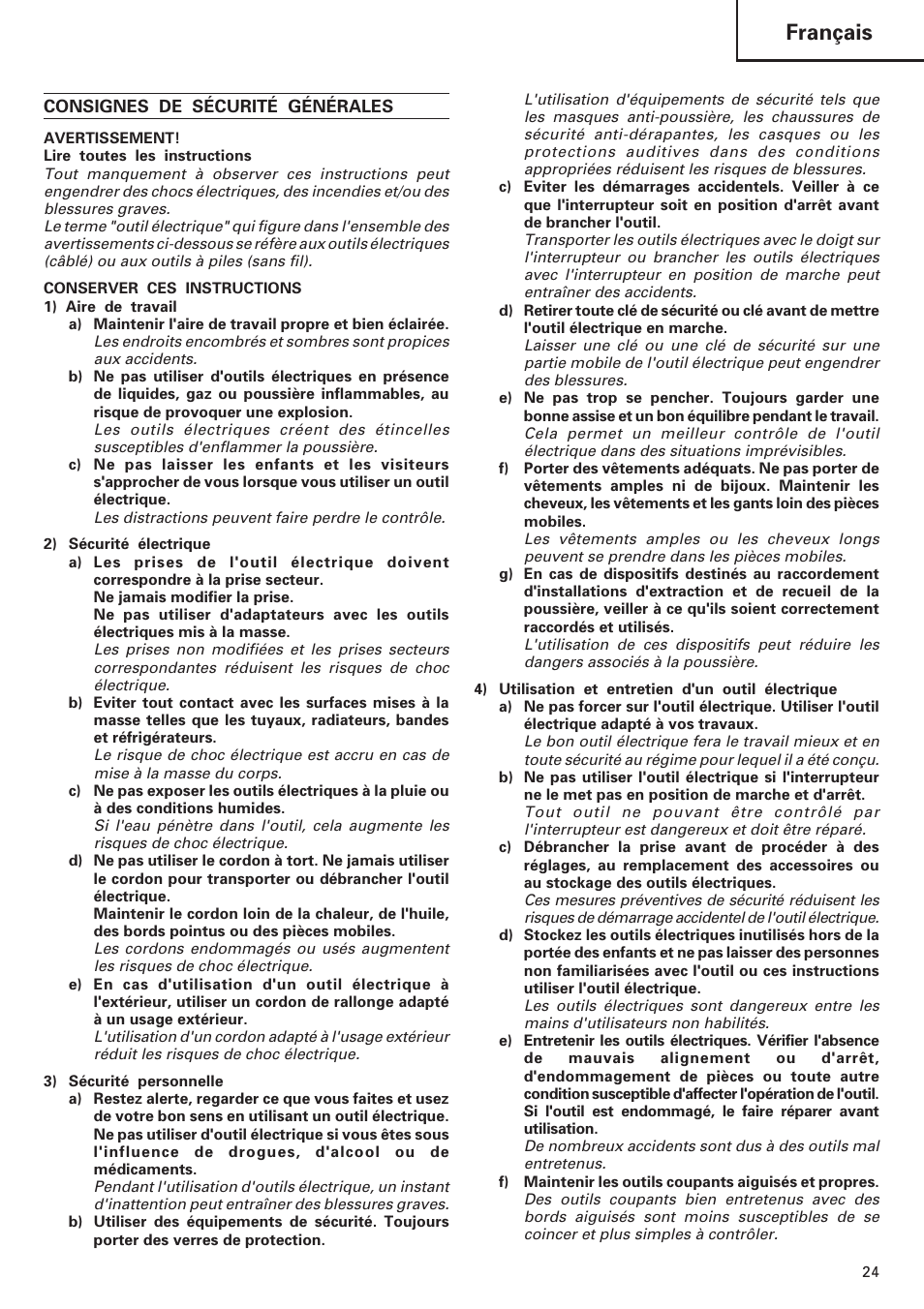 Français | Hitachi DV 18DL User Manual | Page 25 / 86