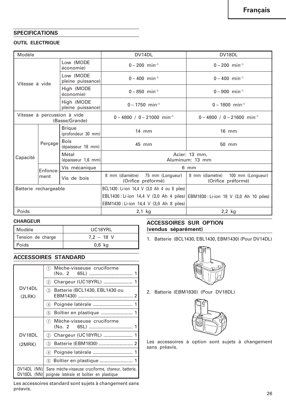 Français | Hitachi DV 18DL User Manual | Page 27 / 86