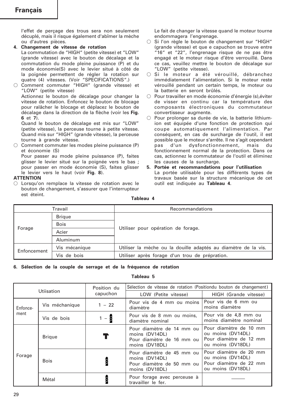 Français | Hitachi DV 18DL User Manual | Page 30 / 86