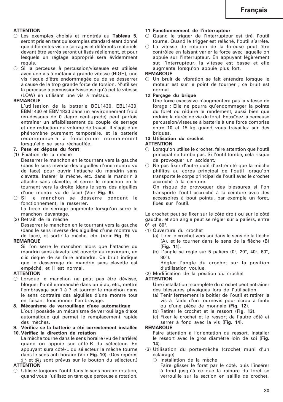 Français | Hitachi DV 18DL User Manual | Page 31 / 86