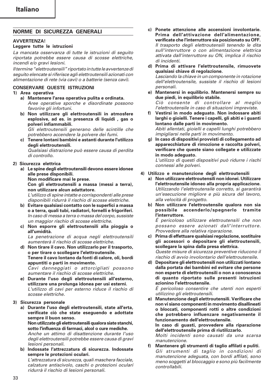 Italiano | Hitachi DV 18DL User Manual | Page 34 / 86