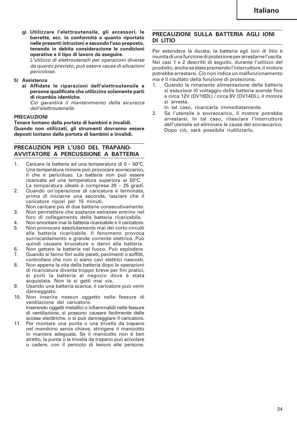 Italiano | Hitachi DV 18DL User Manual | Page 35 / 86
